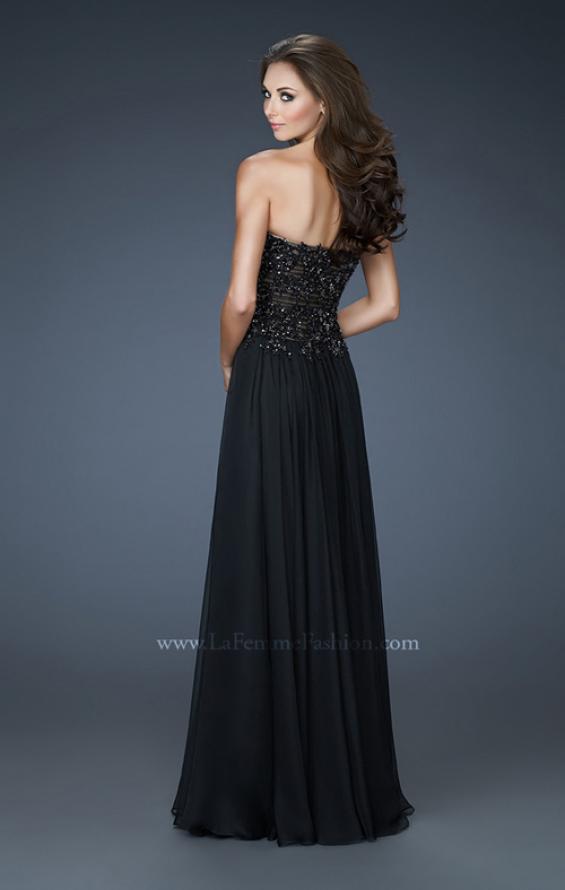 Picture of: Strapless Evening Gown with Bead Encrusted Bodice in Black, Style: 18199, Back Picture