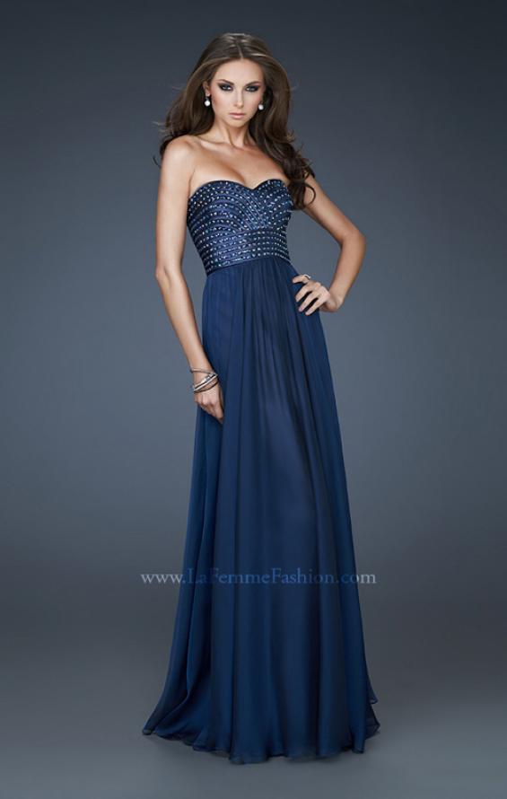 Picture of: Strapless Chiffon Gown with Sequined Bodice and Stones in Blue, Style: 18262, Main Picture