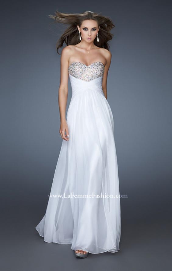 Picture of: Strapless Chiffon Gown with Fitted Empire Waist in White, Style: 18304, Main Picture