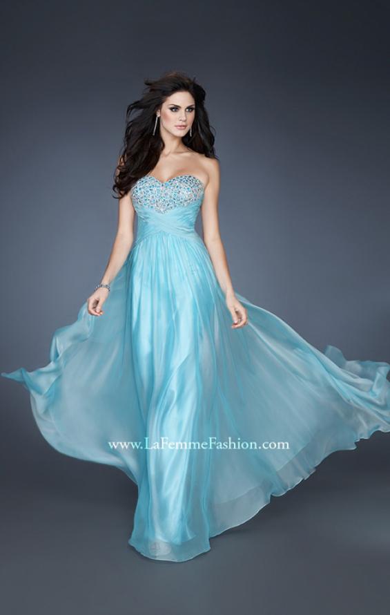 Picture of: Strapless Chiffon Gown with Fitted Empire Waist in Blue, Style: 18304, Detail Picture 1