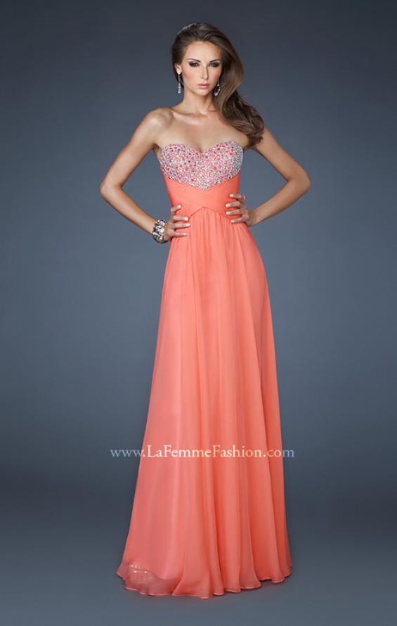 Picture of: Strapless Chiffon Gown with Fitted Empire Waist in Orange, Style: 18304, Detail Picture 2