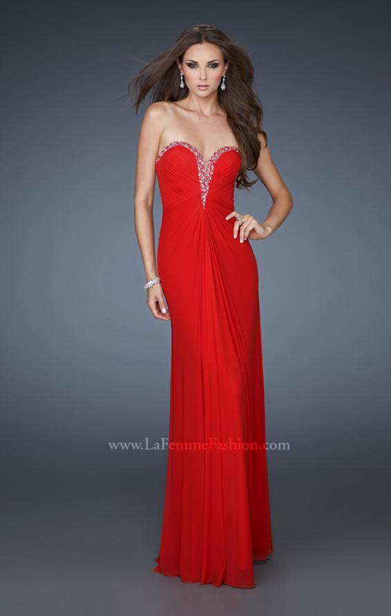 Picture of: Pleated Net Prom Gown with Rhinestone Bodice in Red, Style: 18331, Main Picture