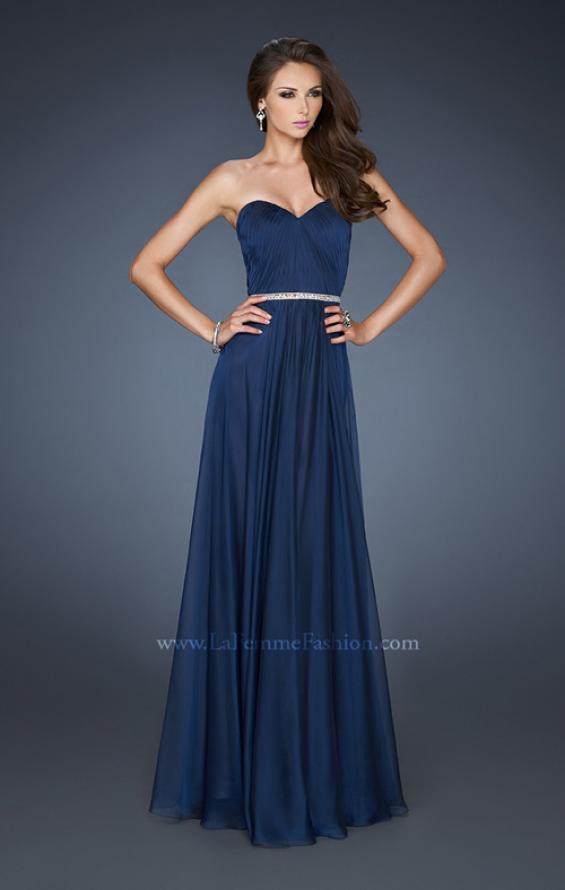 Picture of: Simple Strapless Chiffon Dress with Beaded Waist in Blue, Style: 18332, Detail Picture 3