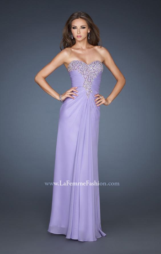 Picture of: Rhinestone Encrusted Dress with Vintage Inspired Pattern in Purple, Style: 18347, Detail Picture 1