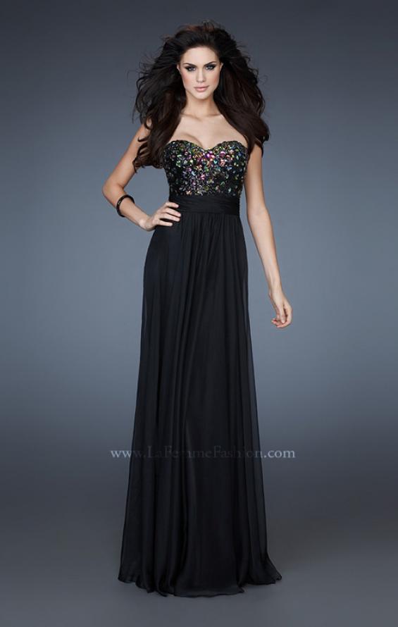 Picture of: Elegant Chiffon Prom Dress with Sequined Bodice and Belt in Black, Style: 18354, Main Picture