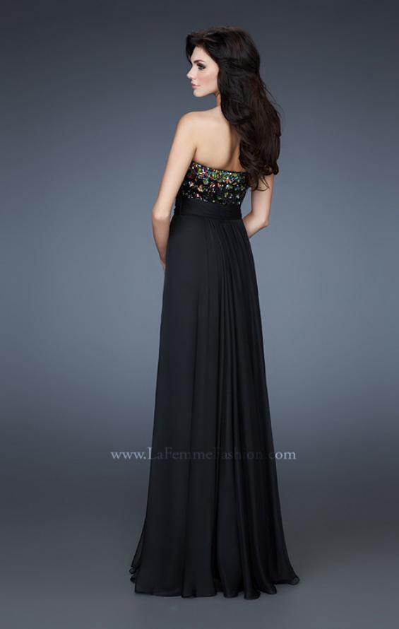 Picture of: Elegant Chiffon Prom Dress with Sequined Bodice and Belt in Black, Style: 18354, Back Picture