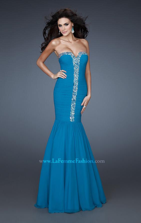 Picture of: Strapless Mermaid Gown with Rhinestone Neckline in Blue, Style: 18366, Main Picture