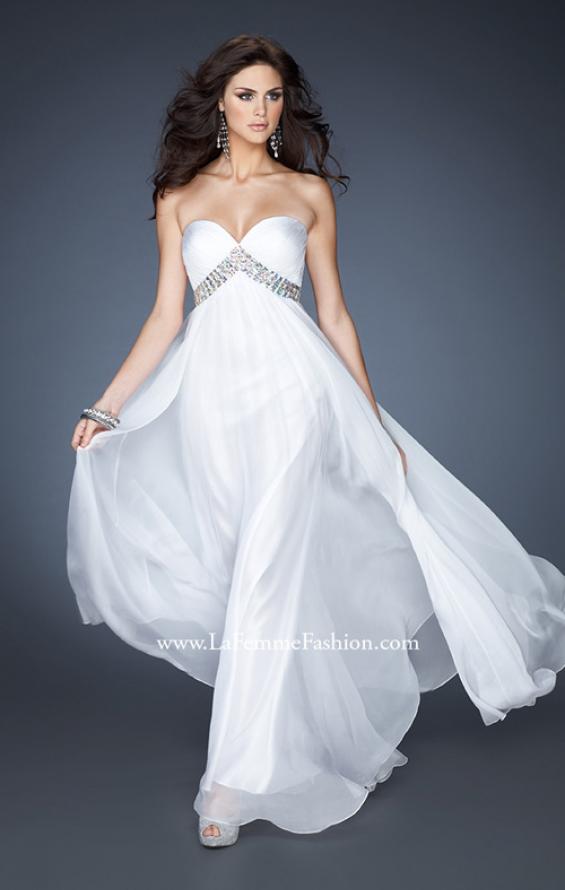 Picture of: A-line Chiffon Gown with Pleated Bodice and Empire Waist in White, Style: 18401, Main Picture