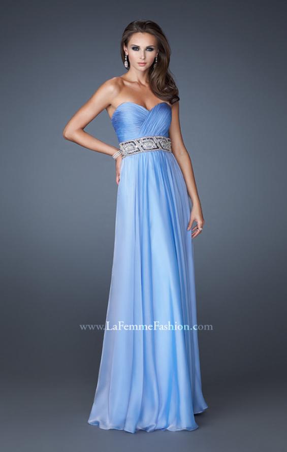 Picture of: Strapless Chiffon Gown with Beaded and Sequin Design in Blue, Style: 18420, Main Picture