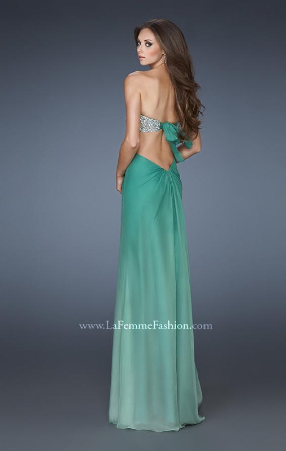 Picture of: Strapless Chiffon Dress with Beaded Bodice and Cut Outs in Green, Style: 18429, Back Picture