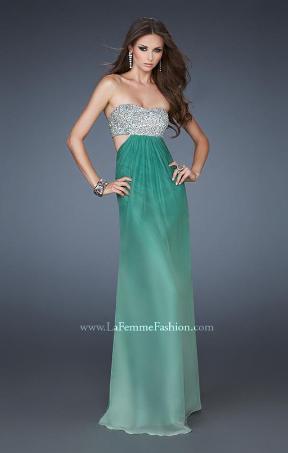 Picture of: Strapless Chiffon Dress with Beaded Bodice and Cut Outs in Green, Style: 18429, Detail Picture 2