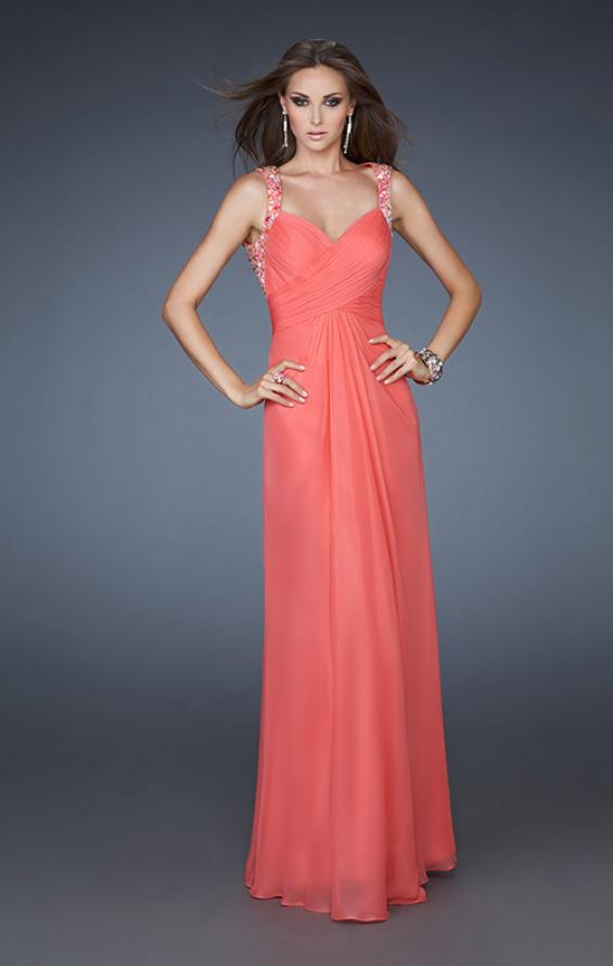 Picture of: A-line Beaded One Shoulder Dress with Ruching in Orange, Style: 18438, Back Picture