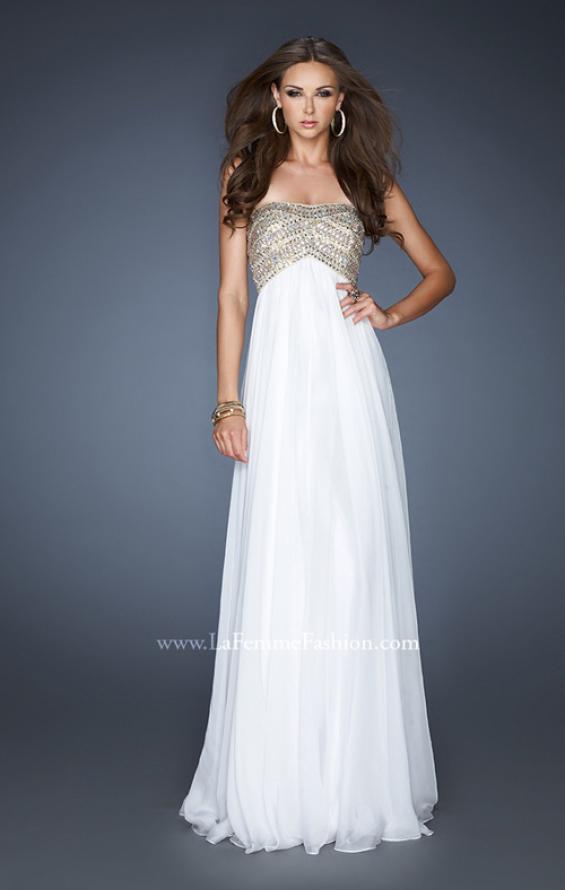 Picture of: Empire Waist Chiffon Prom Dress with Sequins and Beads in White, Style: 18447, Detail Picture 2