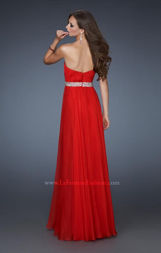 Picture of: Pleated Bodice Long A-line Prom Dress with Rhinestones in Red, Style: 18457, Back Picture
