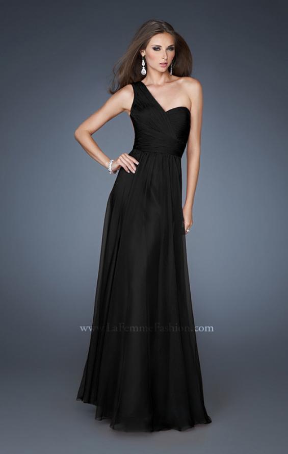 Picture of: One Shoulder Gown with Gathered Detail and Sheer Back in Black, Style: 18466, Main Picture