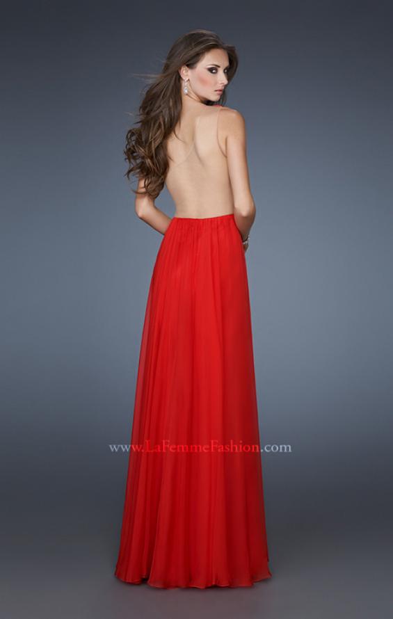 Picture of: One Shoulder Gown with Gathered Detail and Sheer Back in Red, Style: 18466, Back Picture