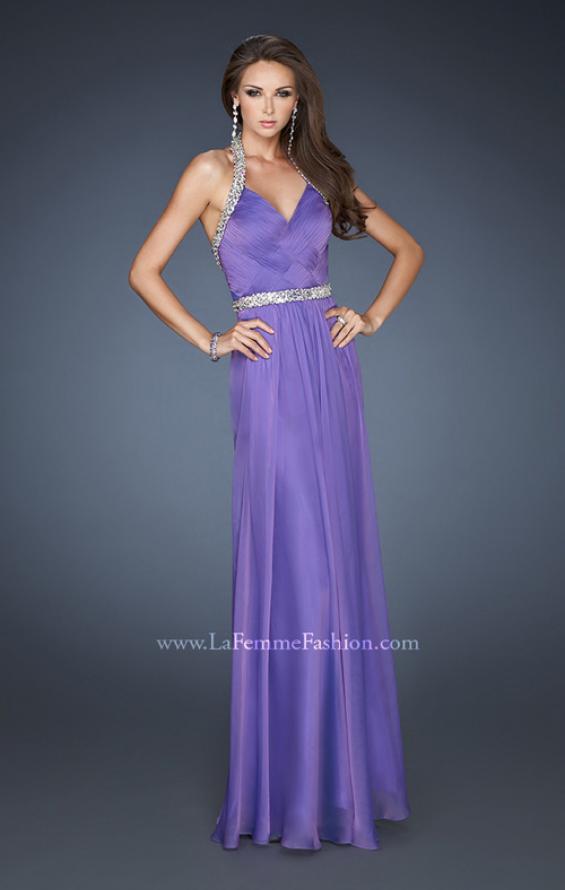 Picture of: Halter Top Prom Dress with Beaded Detail and Gathering in Purple, Style: 18476, Main Picture