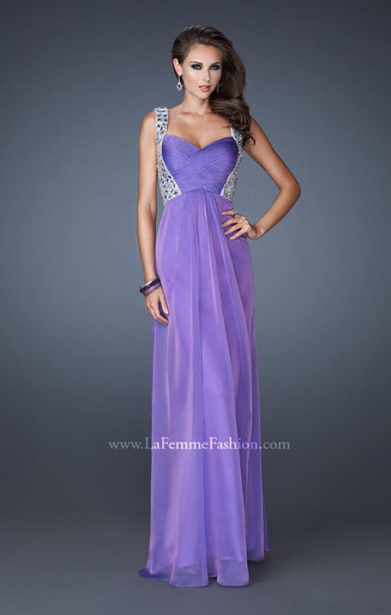 Picture of: Sophisticated Dress with Criss Cross Bodice and Rhinestones in Purple, Style: 18487, Detail Picture 3
