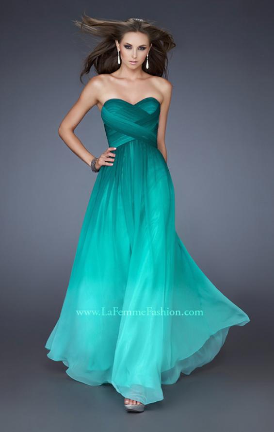 Picture of: Strapless Long Chiffon Dress with Ombre Print in Green, Style: 18497, Main Picture
