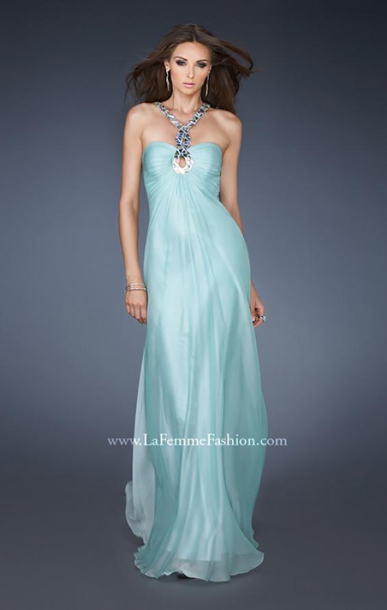 Picture of: Halter Top Long Prom Dress with Stone Embellishments in Blue, Style: 18499, Detail Picture 1