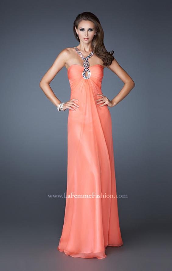 Picture of: Halter Top Long Prom Dress with Stone Embellishments in Orange, Style: 18499, Detail Picture 2