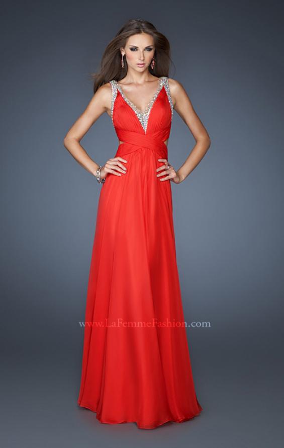Picture of: Long Chiffon prom Dress with Rhinestone V Neck in Red, Style: 18510, Main Picture