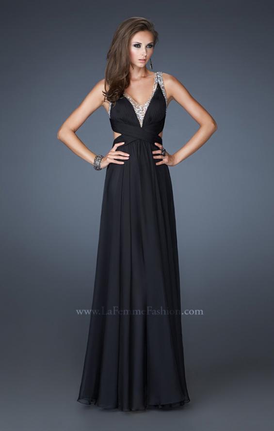 Picture of: Long Chiffon prom Dress with Rhinestone V Neck in Black, Style: 18510, Detail Picture 1