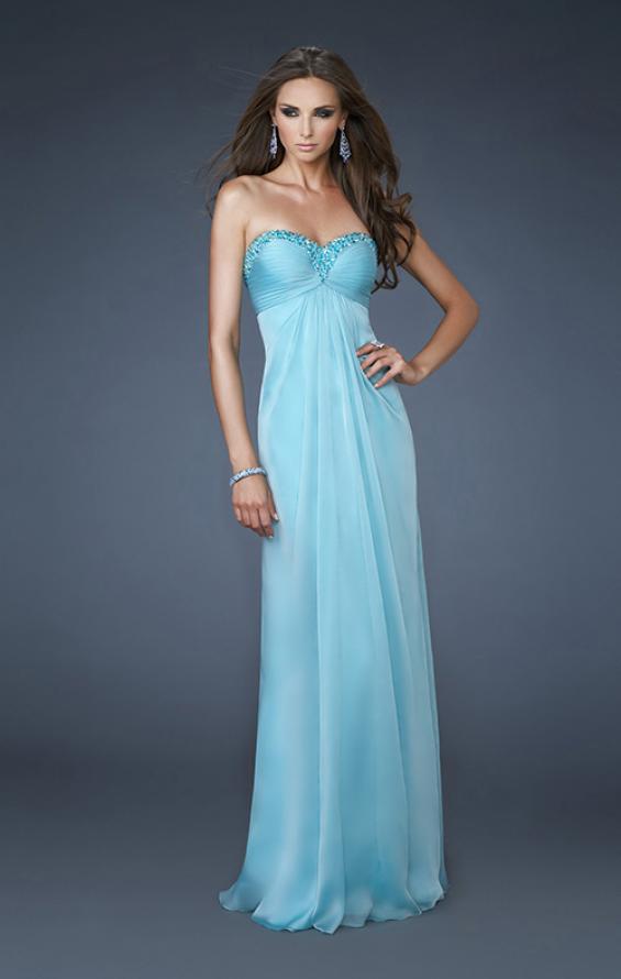 Picture of: Ruched A line Prom Dress with Beaded Shoulder Detail in Blue, Style: 18538, Main Picture