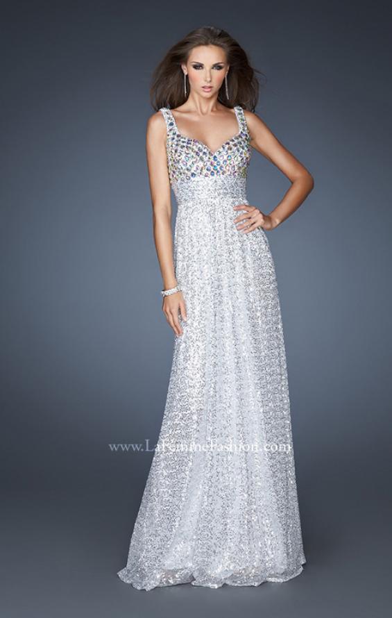 Picture of: Sequined Dress with Beaded Bodice and Gathered Skirt in Silver, Style: 18545, Main Picture