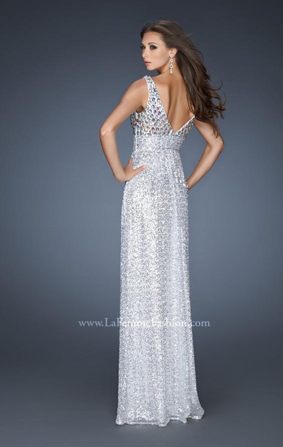 Picture of: Sequined Dress with Beaded Bodice and Gathered Skirt in Silver, Style: 18545, Back Picture