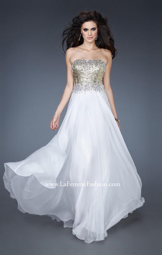 Picture of: Strapless Chiffon Gown Embellished with Sequins and Gems in White, Style: 18556, Main Picture