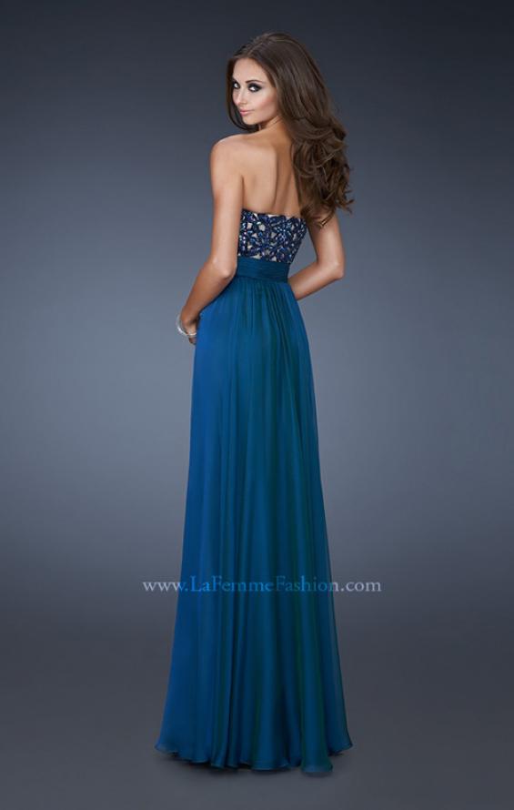 Picture of: A-line Chiffon Gown with Sequin Bodice and Beading in Blue, Style: 18581, Back Picture