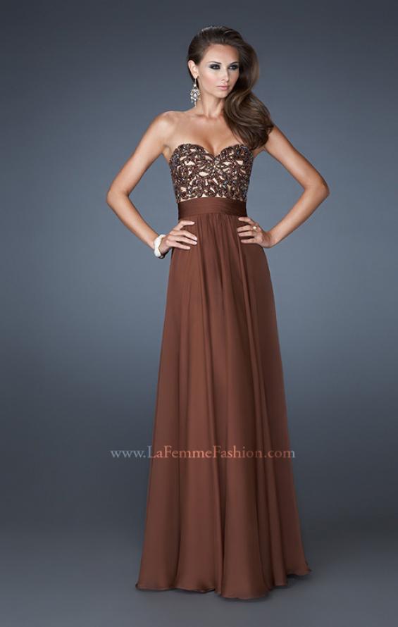 Picture of: A-line Chiffon Gown with Sequin Bodice and Beading in Brown, Style: 18581, Detail Picture 1