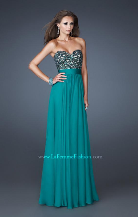 Picture of: A-line Chiffon Gown with Sequin Bodice and Beading in Green, Style: 18581, Detail Picture 2
