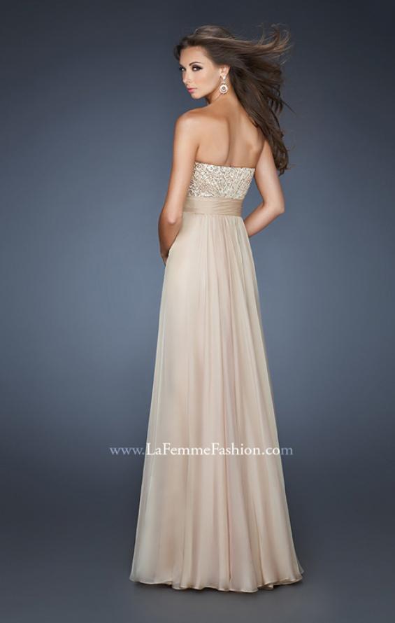 Picture of: Strapless Empire Chiffon Gown with Ruched Sequin Pattern in Nude, Style: 18584, Back Picture