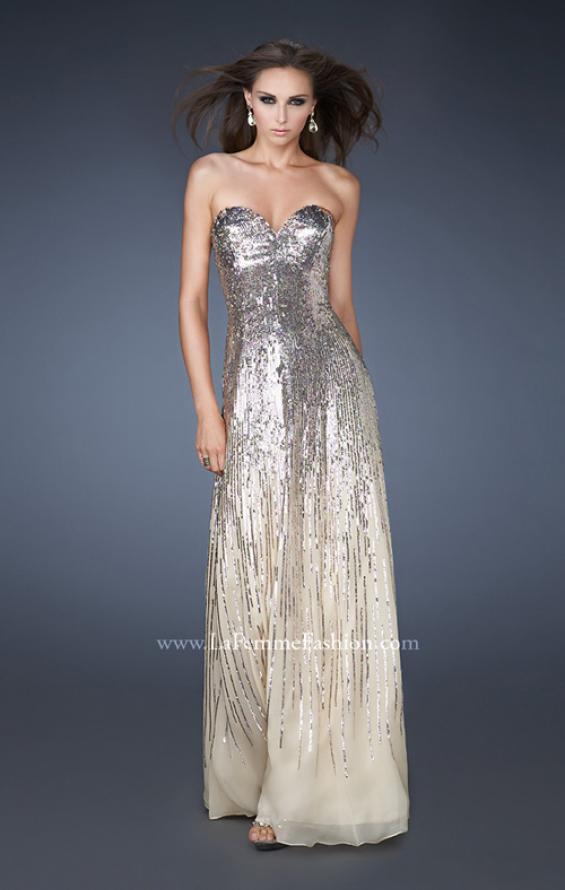 Picture of: Sweetheart Neckline Prom Dress with Cascading Sequins in Nude, Style: 18590, Main Picture