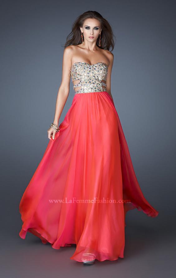 Picture of: Stone Embellished Prom Dress with Sequins and Cut Outs in Orange, Style: 18602, Detail Picture 2