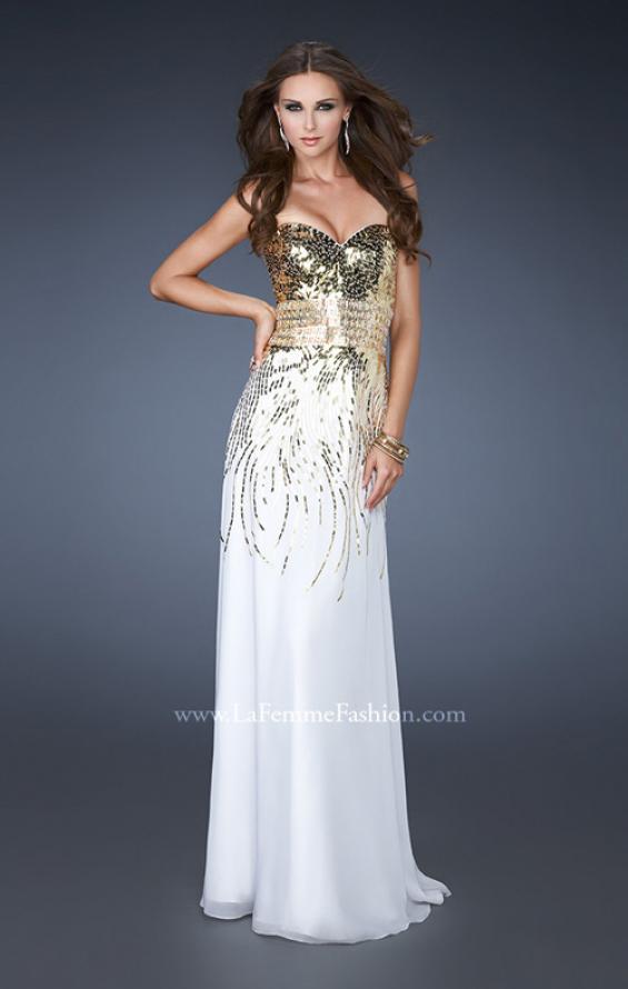 Picture of: Fitted Strapless Dress with Metallic Sequin Detail in White, Style: 18603, Main Picture