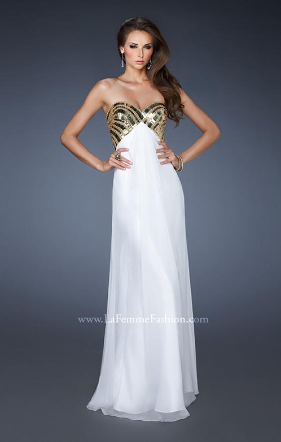 Picture of: Empire Waist Chiffon Prom Dress with Embellished Straps in White, Style: 18608, Main Picture