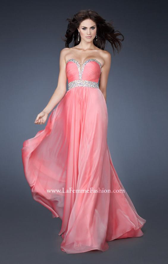 Picture of: Long Prom Dress with Gem Bordered Neckline and Beads in Pink, Style: 18609, Main Picture