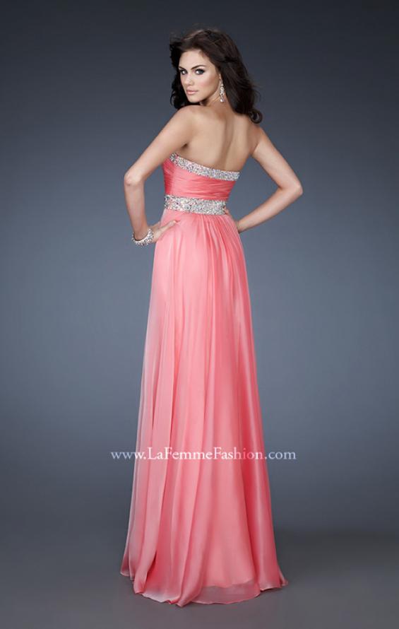 Picture of: Long Prom Dress with Gem Bordered Neckline and Beads in Pink, Style: 18609, Back Picture