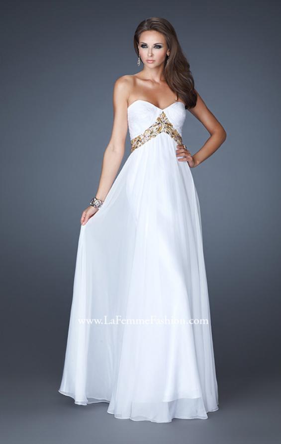 Picture of: Chiffon Empire Dress with Pleated Bodice and Beads in White, Style: 18612, Main Picture