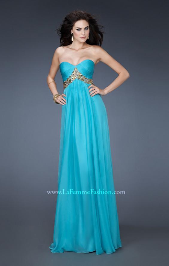 Picture of: Chiffon Empire Dress with Pleated Bodice and Beads in Blue, Style: 18612, Detail Picture 1