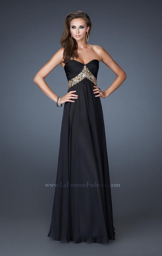 Picture of: Chiffon Empire Dress with Pleated Bodice and Beads in Black, Style: 18612, Detail Picture 2