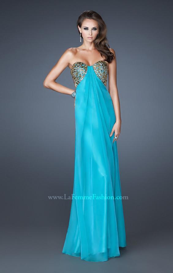 Picture of: Strapless Sweetheart Prom Dress with Front Slit and Beads in Blue, Style: 18617, Detail Picture 2