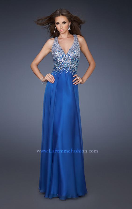 Picture of: V Neck Long Prom Dress with Fully Embellished Bodice in Blue, Style: 18631, Detail Picture 2