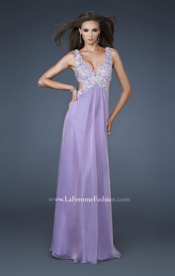 Picture of: Empire Waist Chiffon Gown with Lace and Beaded V Neck in Purple, Style: 18651, Main Picture