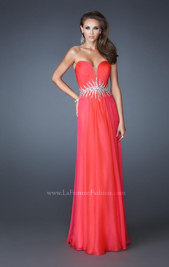 Picture of: Strapless Chiffon Dress with Ruching and Rhinestone Belt in Orange, Style: 18657, Main Picture