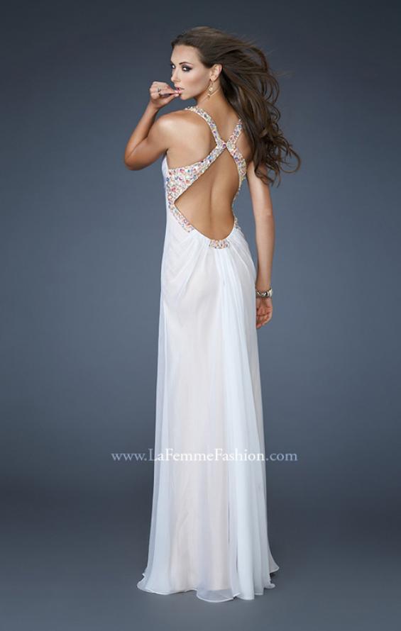 Picture of: Beaded V neck Prom Dress with Criss Cross Straps in White, Style: 18693, Back Picture