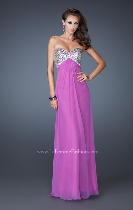 Picture of: Empire Waist Chiffon Dress with Beaded Bodice in Purple, Style: 18695, Main Picture